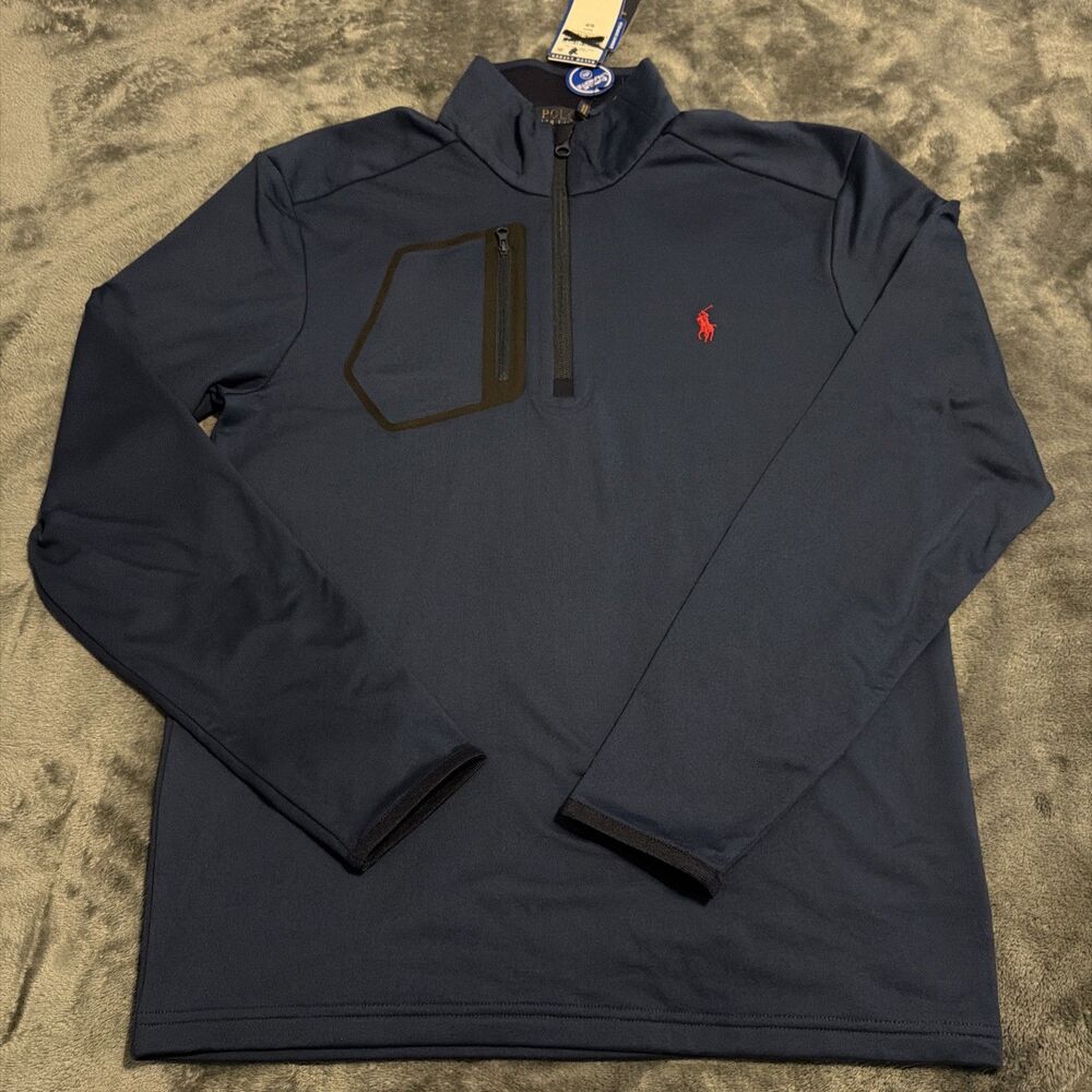 SMALL Polo Ralph Lauren Men’s Navy Blue Pullover Half Zip Fleece Sweatshirt